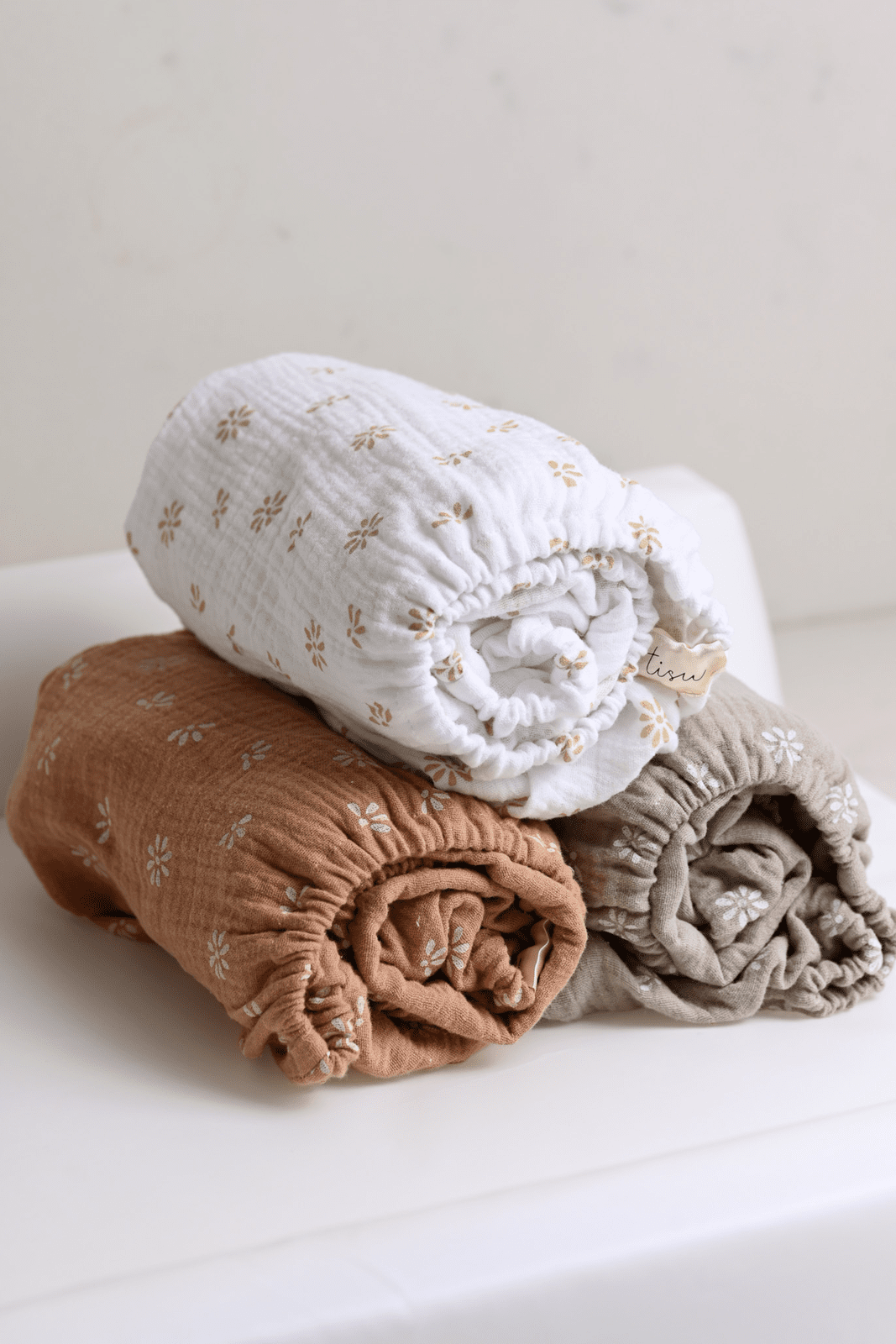 TISU diaper changing pad cover, Beige Daisy - TISU Baby